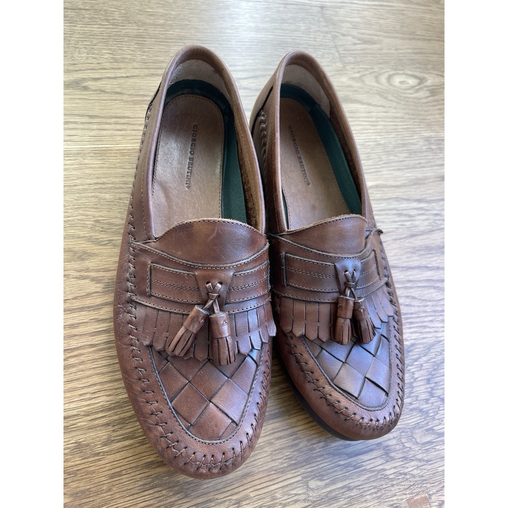 GIORGIO BRUTINI Men's Tassel Loafers Brown Leather Leather Sole Shoes Size 10M